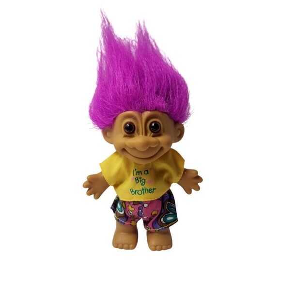 Vintage Russ Troll Doll "I'm A Big Brother" Purple Hair Retro #18434 90s Toy - Picture 1 of 5